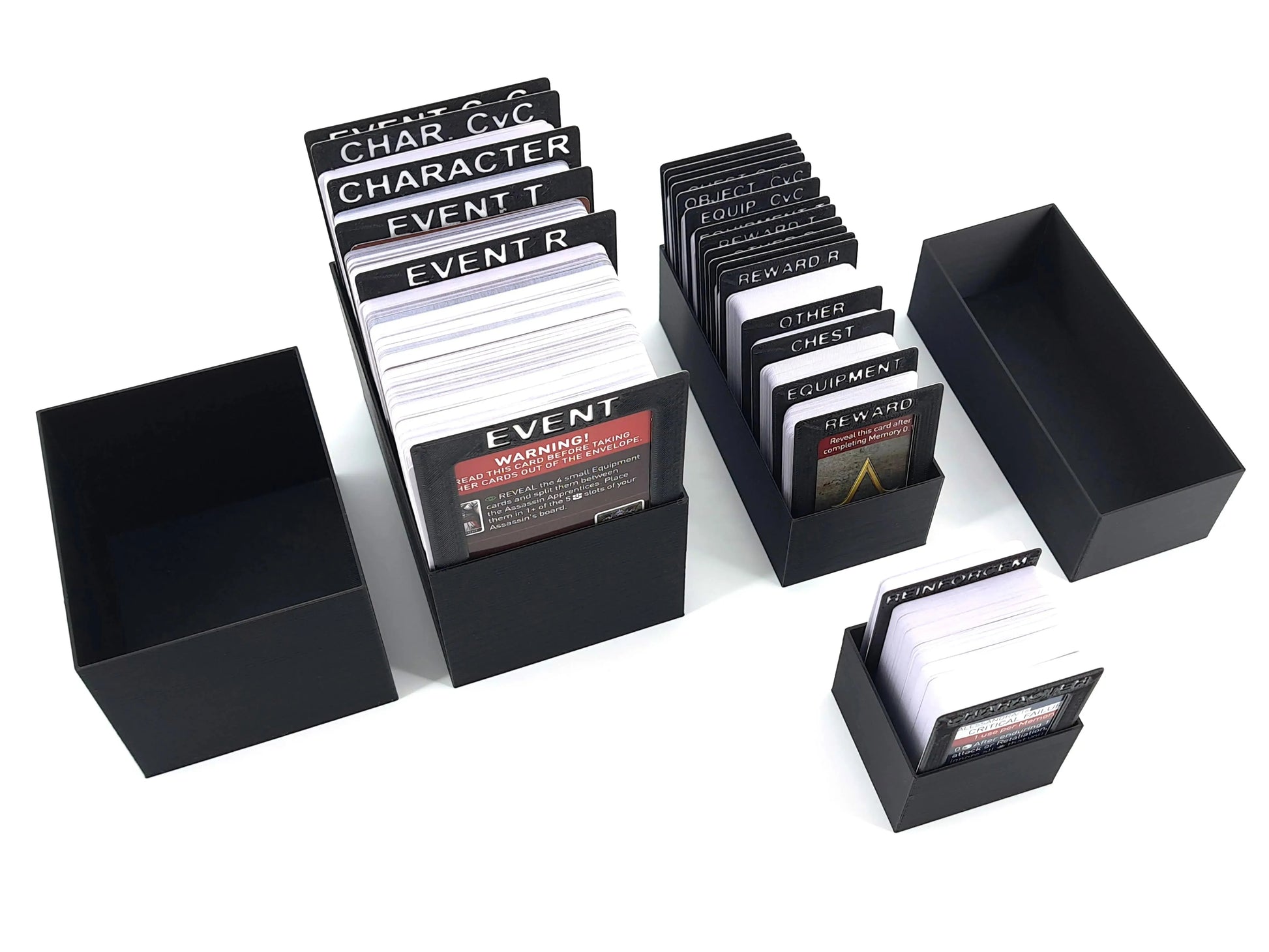 Digital STL files only for Assassin’s Creed Brotherhood of Venice board game insert by Tinkering Paws, 3D printed card storage modules for character, event, equipment and reward cards, organized and space-saving card holders, no physical product included