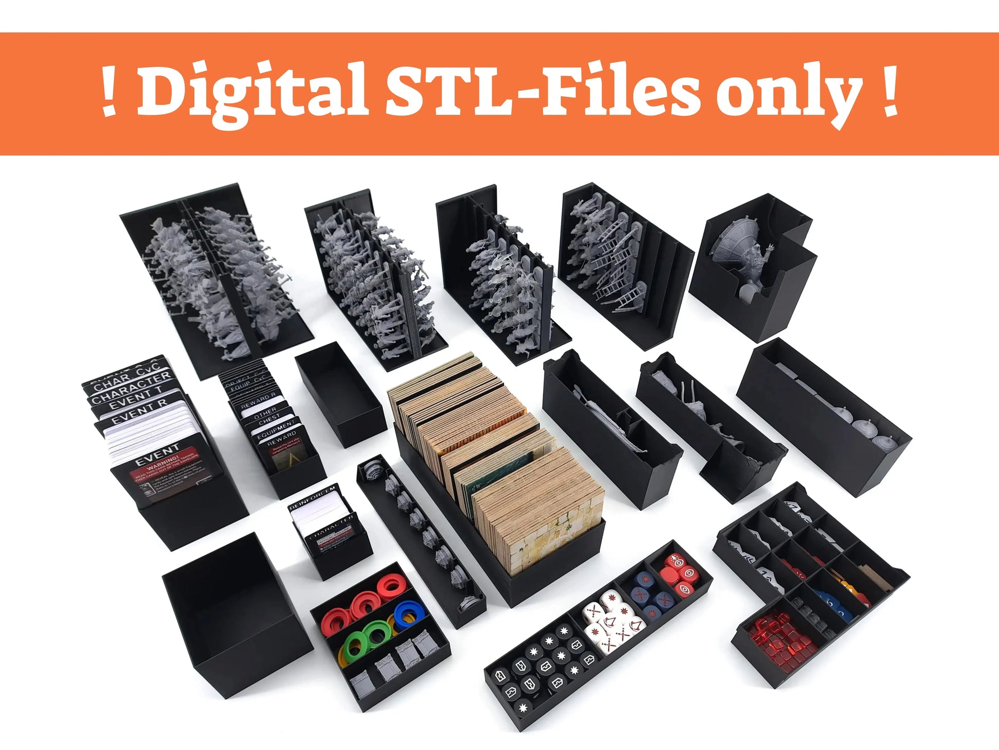 Digital STL files only for Assassin’s Creed Brotherhood of Venice complete board game insert system by Tinkering Paws, 3D print organizer set with miniature holders, card holders, tile storage, token trays and dice organizers, space-saving upgrade, no physical product included