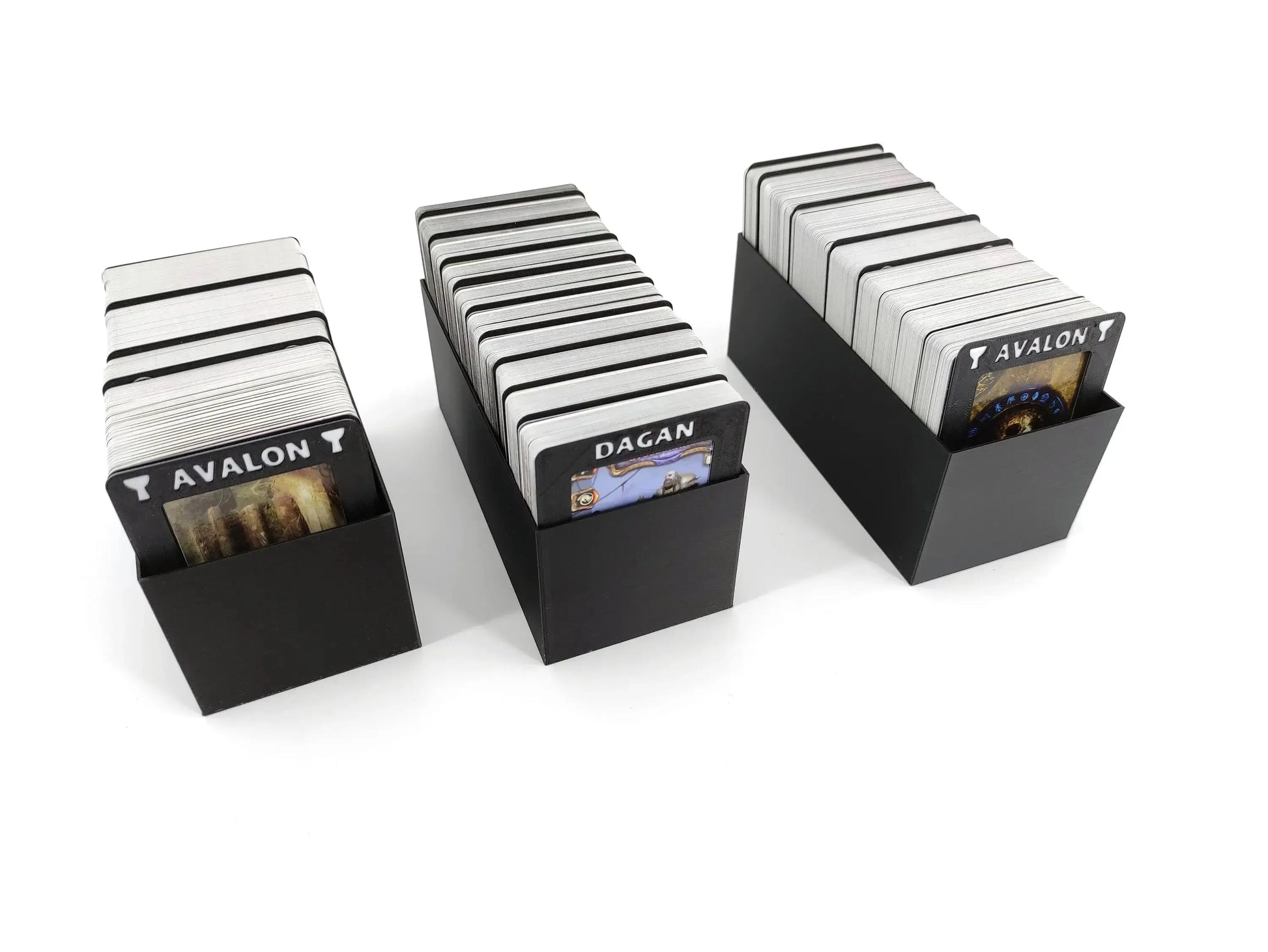 Tainted Grail card holder insert by Tinkering Paws for Avalon and Dagan decks, 3D printed board game organizer with space-saving card storage, fast setup, no assembly, board game accessory upgrade