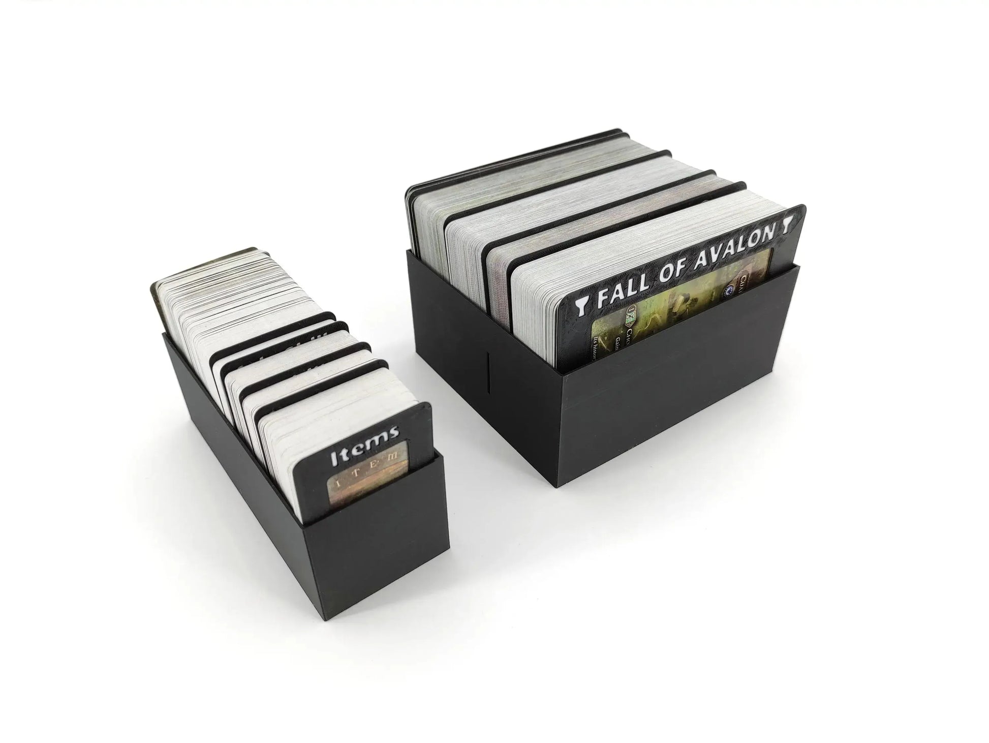 Tainted Grail card holder insert by Tinkering Paws for Items and Fall of Avalon decks, 3D printed board game organizer with space-saving card storage, fast setup, no assembly, easy clean-up, board game accessory upgrade