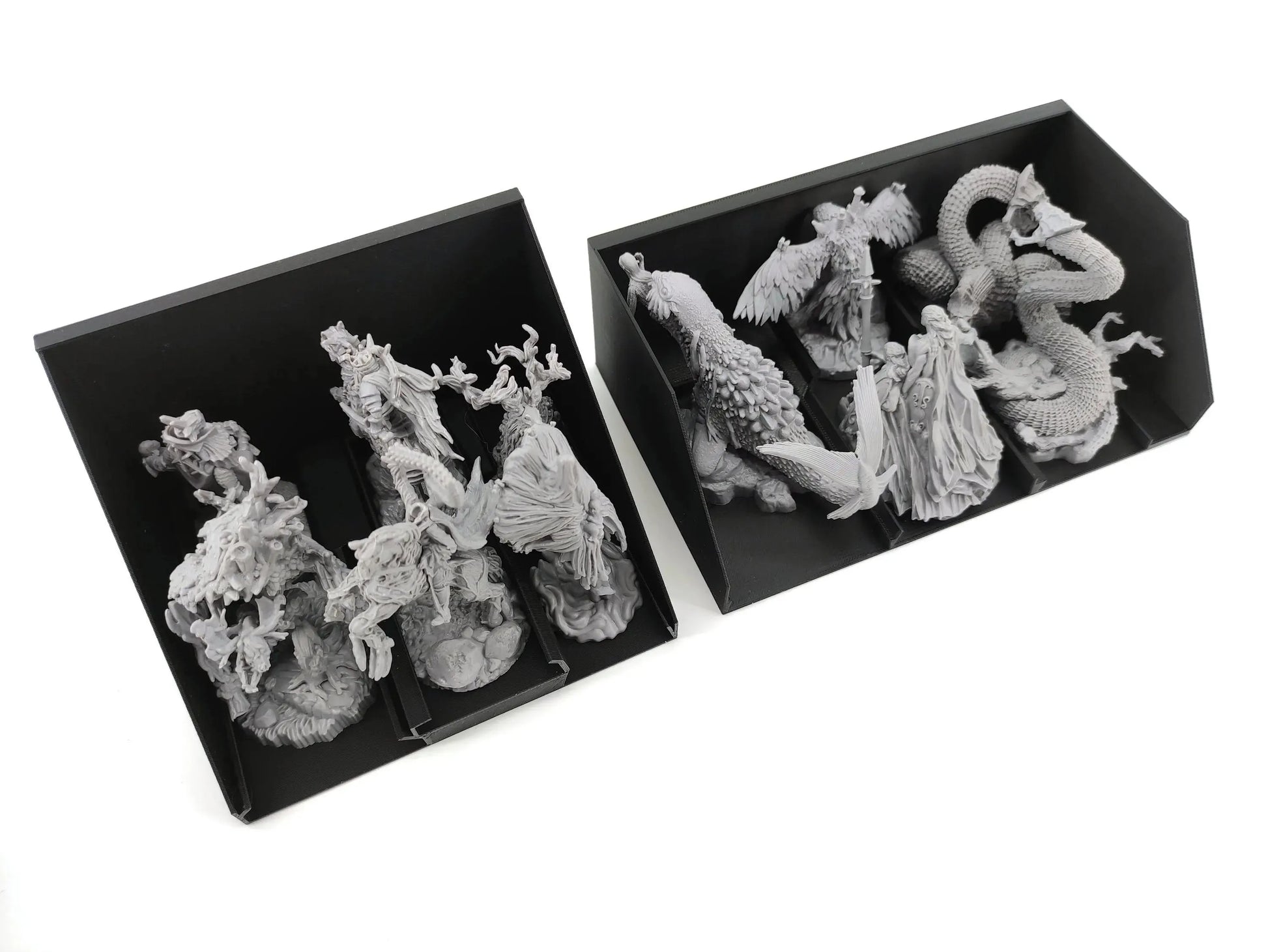 Tainted Grail large miniature holder inserts by Tinkering Paws, 3D printed board game organizer for large and boss miniatures, space-saving storage, safe miniature protection, fast setup, no assembly, board game accessory