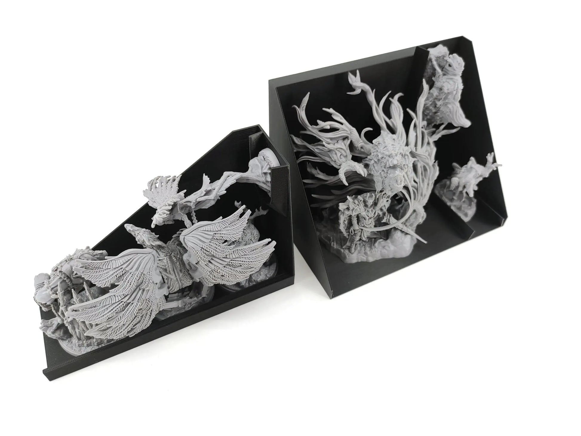 Tainted Grail epic miniature holder inserts by Tinkering Paws, 3D printed board game organizer for very large boss miniatures, space-saving storage, safe miniature protection, fast setup, no assembly, board game accessory