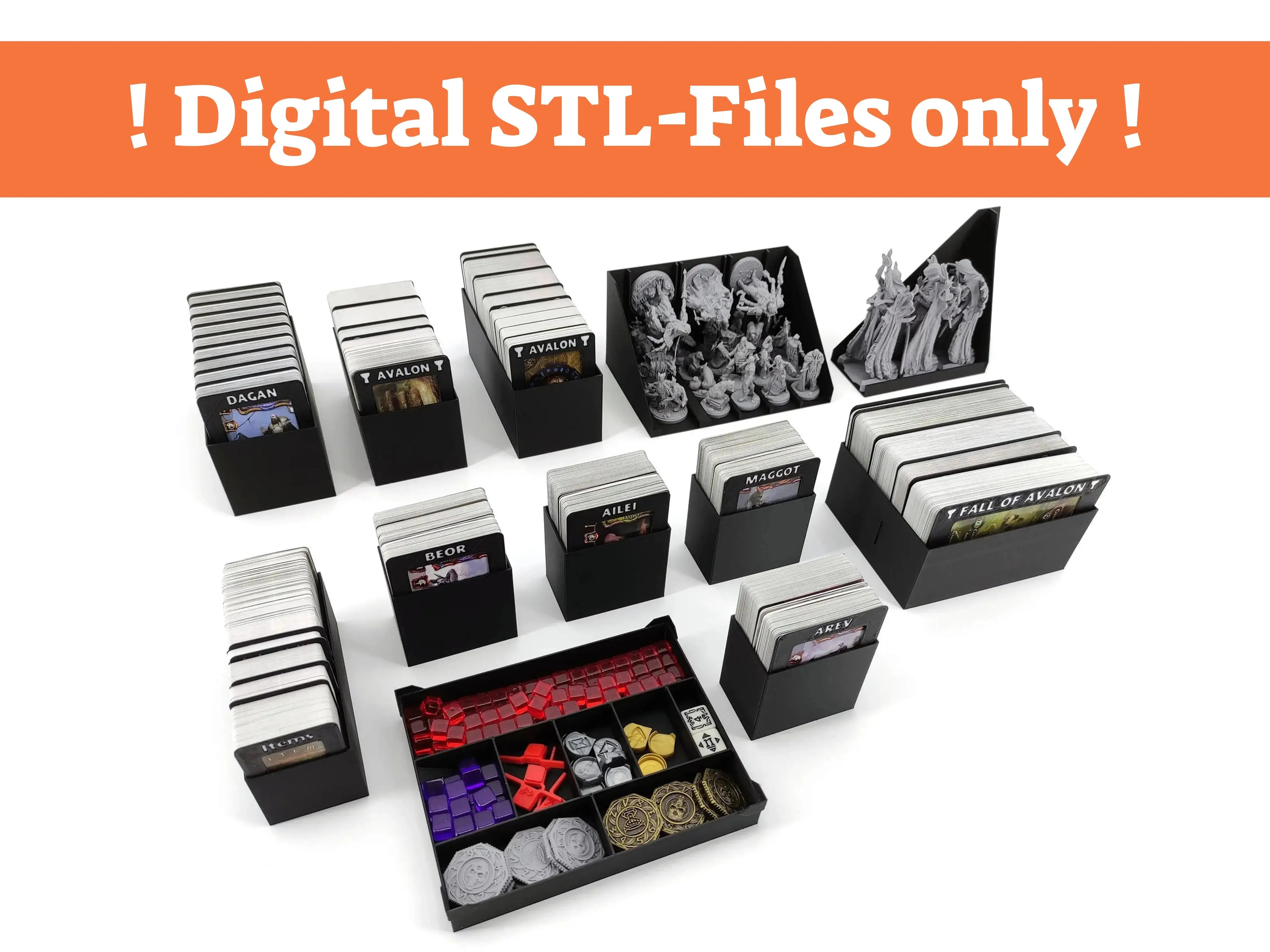 Digital STL files only for Tainted Grail board game insert by Tinkering Paws, 3D print organizer set with card holders, miniature trays and token storage, space-saving upgrade, no physical product included
